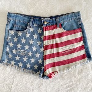 American Flag Star Print Denim High Rise Shorts 29